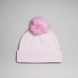 New Lululemon Womens Cable-Knit Pom-Pom Beanie hat winter chenille soft pink